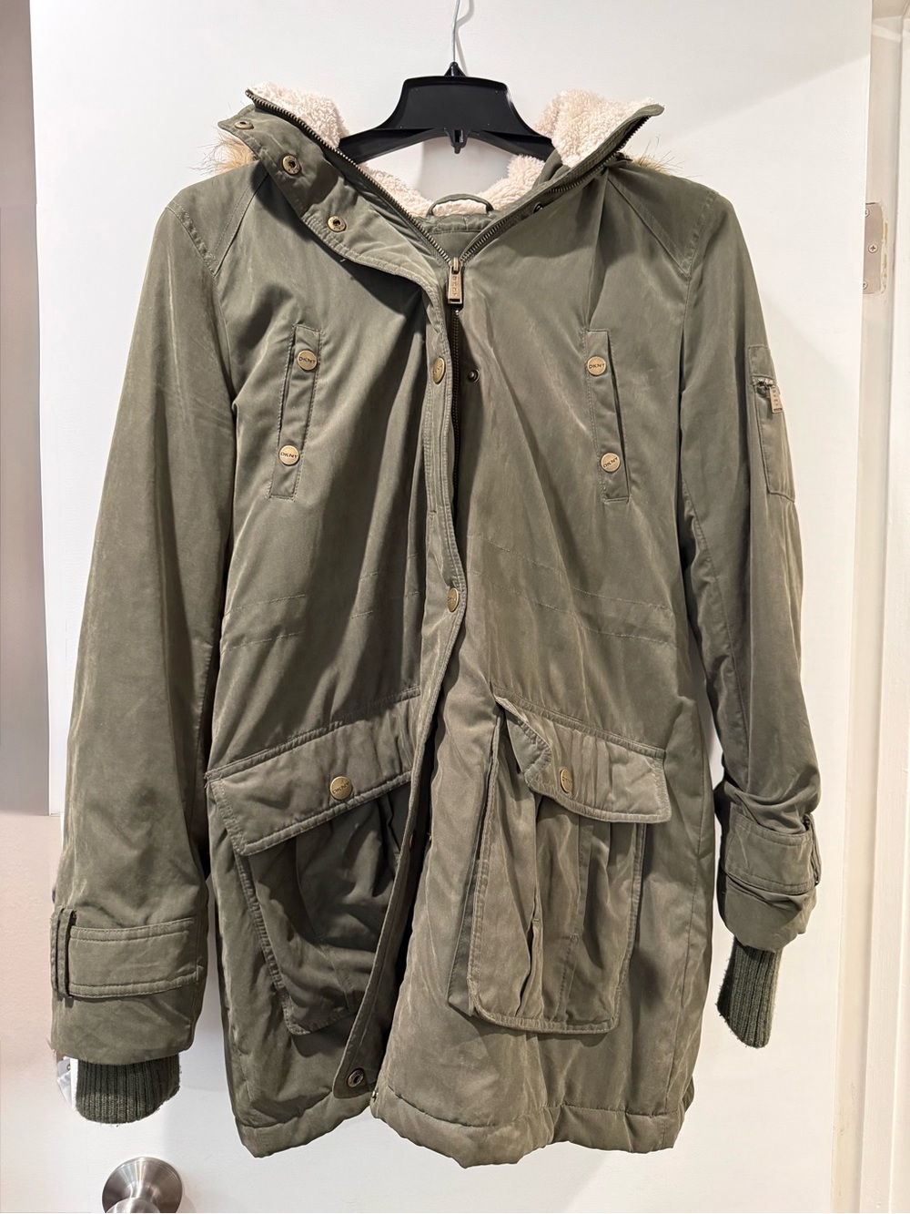 DKNY Olive Green Hooded Utility Parka